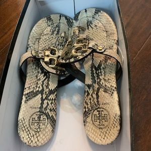 Tory Burch Miller Metal-Logo Sandal, Leather